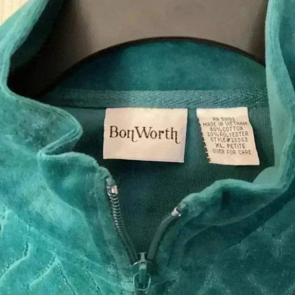 BON WORTH BLUE/ GREEN ZIP UP SWEATER JACKET POCKETS SIZE XL PETITE - Picture 3 of 3